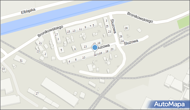 Bydgoszcz, Śluzowa, 14, mapa Bydgoszczy