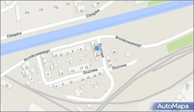 Bydgoszcz, Śluzowa, 23, mapa Bydgoszczy