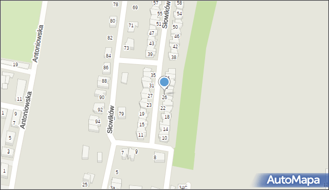 Chorzów, Słowików, 28, mapa Chorzów