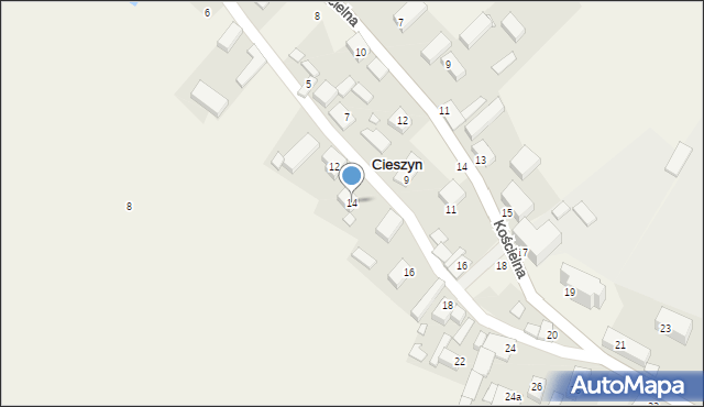 Cieszyn, Słoneczna, 14, mapa Cieszyna