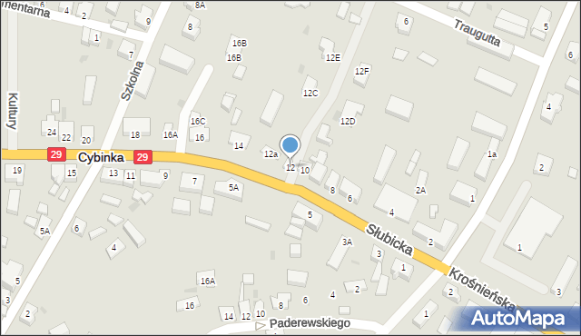 Cybinka, Słubicka, 12, mapa Cybinka
