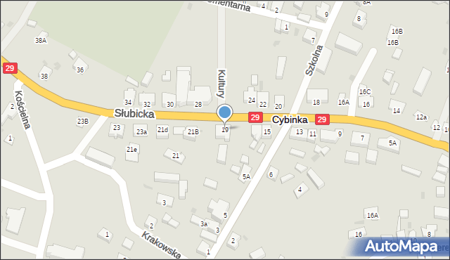 Cybinka, Słubicka, 19, mapa Cybinka