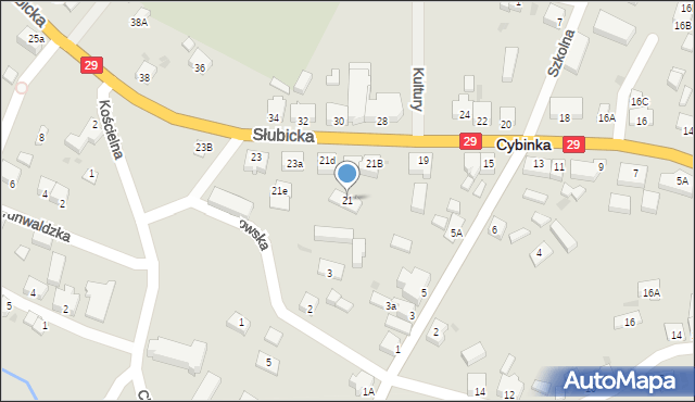 Cybinka, Słubicka, 21, mapa Cybinka