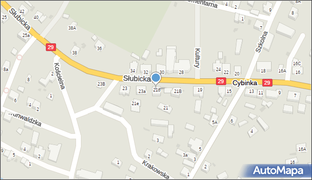 Cybinka, Słubicka, 21d, mapa Cybinka