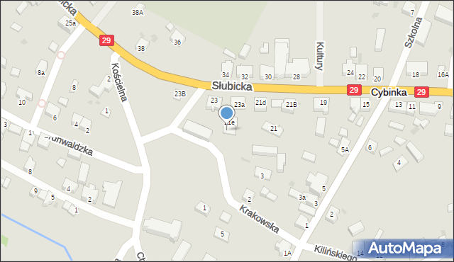 Cybinka, Słubicka, 21f, mapa Cybinka