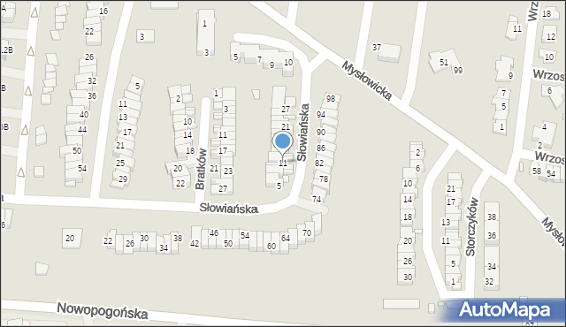 Czeladź, Słowiańska, 11, mapa Czeladź