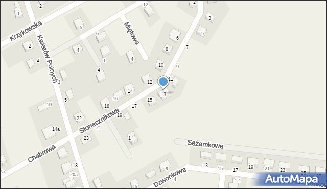 Dobrzykowice, Słonecznikowa, 13, mapa Dobrzykowice