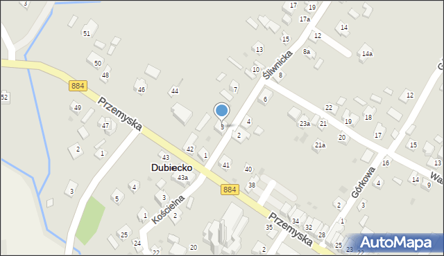 Dubiecko, Śliwnicka, 3, mapa Dubiecko