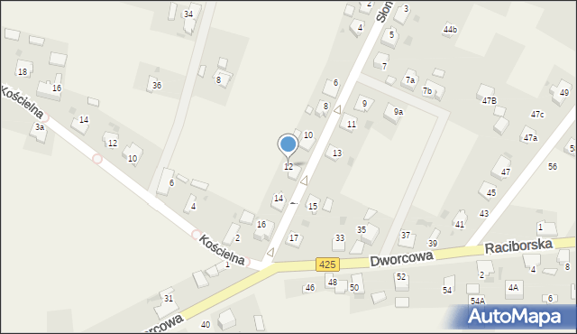 Dziergowice, Słoneczna, 12, mapa Dziergowice