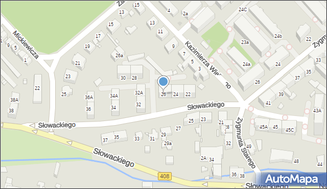 Gliwice, Słowackiego Juliusza, 26, mapa Gliwic