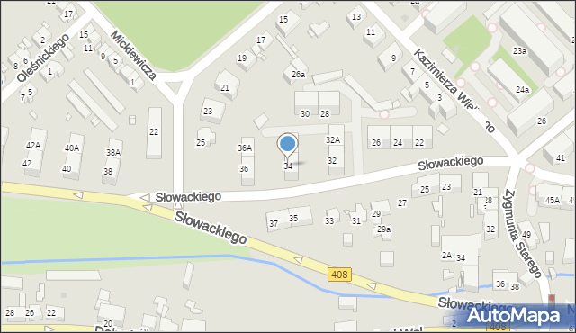 Gliwice, Słowackiego Juliusza, 34, mapa Gliwic