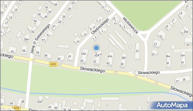 Gliwice, Słowackiego Juliusza, 42A, mapa Gliwic