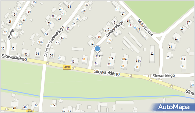 Gliwice, Słowackiego Juliusza, 44A, mapa Gliwic