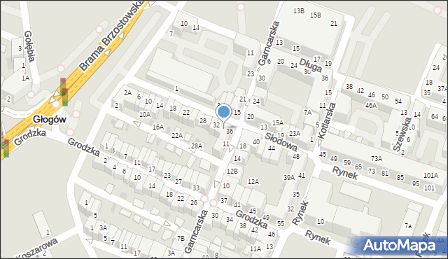 Głogów, Słodowa, 34, mapa Głogów