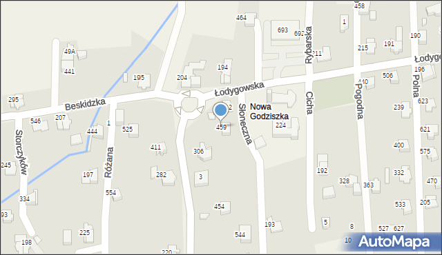 Godziszka, Słoneczna, 459, mapa Godziszka