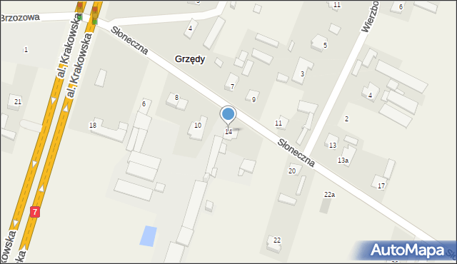 Grzędy, Słoneczna, 14, mapa Grzędy