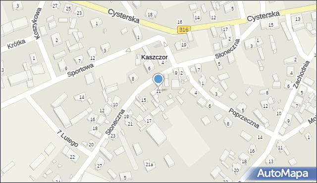 Kaszczor, Słoneczna, 11, mapa Kaszczor