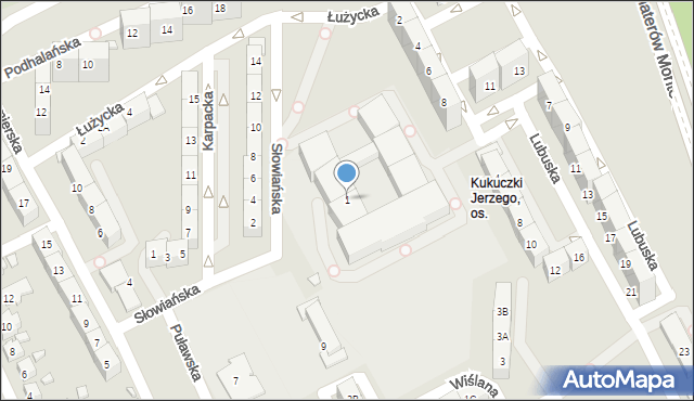 Katowice, Słowiańska, 1, mapa Katowic