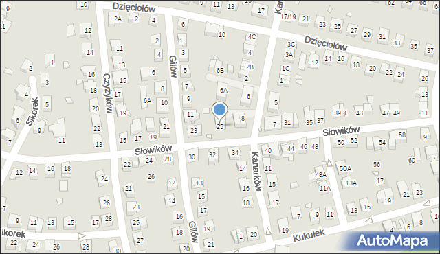 Katowice, Słowików, 25, mapa Katowic