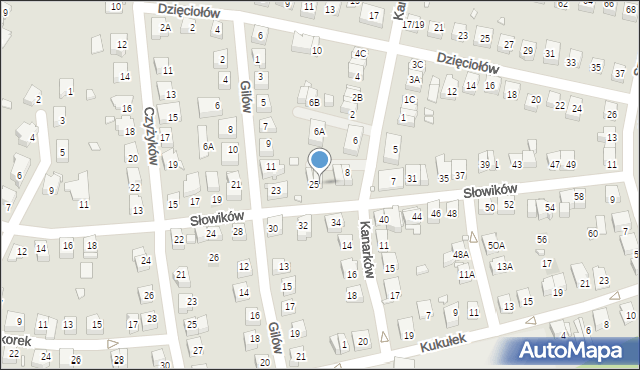 Katowice, Słowików, 27, mapa Katowic