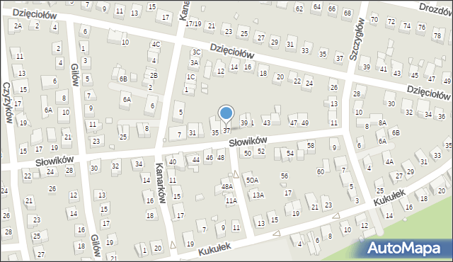 Katowice, Słowików, 37, mapa Katowic