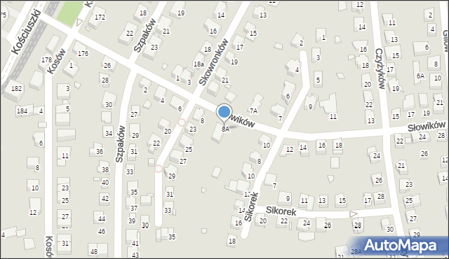 Katowice, Słowików, 8A, mapa Katowic