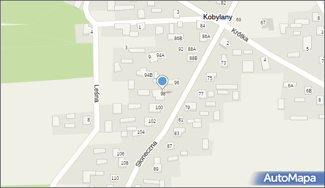 Kobylany, Słoneczna, 98, mapa Kobylany