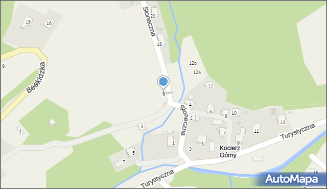 Kocierz Rychwałdzki, Słoneczna, 9, mapa Kocierz Rychwałdzki