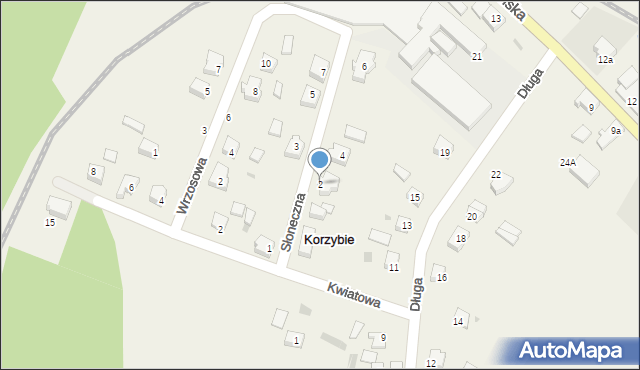 Korzybie, Słoneczna, 2, mapa Korzybie