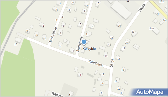 Korzybie, Słoneczna, 2a, mapa Korzybie