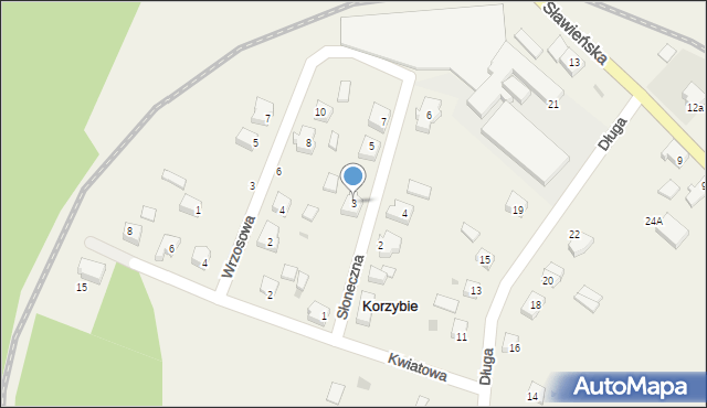 Korzybie, Słoneczna, 3, mapa Korzybie