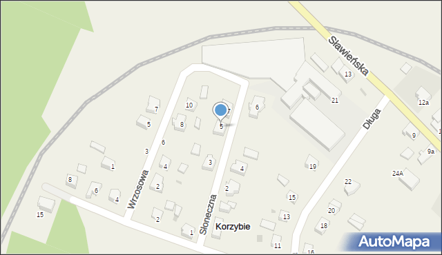 Korzybie, Słoneczna, 5, mapa Korzybie