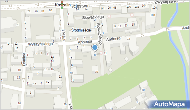 Koszalin, Słowackiego Juliusza, 8, mapa Koszalina