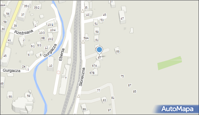 Krynica-Zdrój, Słoneczna, 67, mapa Krynica-Zdrój