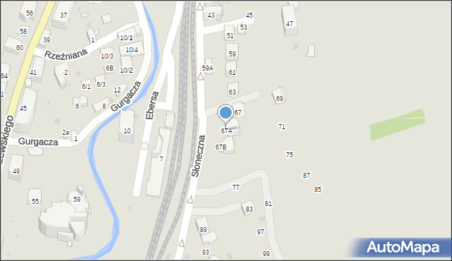 Krynica-Zdrój, Słoneczna, 67A, mapa Krynica-Zdrój