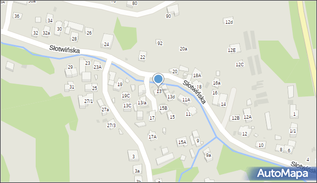 Krynica-Zdrój, Słotwińska, 13, mapa Krynica-Zdrój