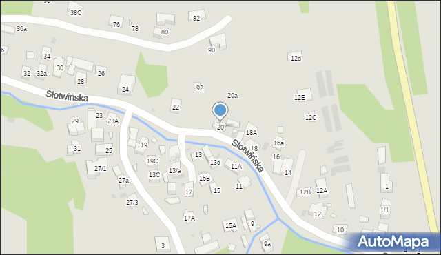 Krynica-Zdrój, Słotwińska, 20, mapa Krynica-Zdrój