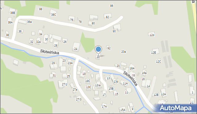 Krynica-Zdrój, Słotwińska, 22, mapa Krynica-Zdrój