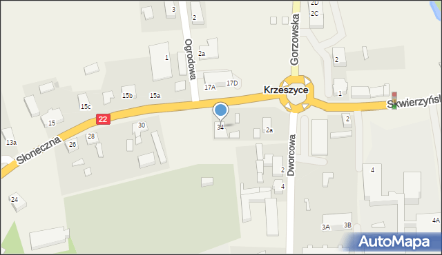 Krzeszyce, Słoneczna, 34, mapa Krzeszyce