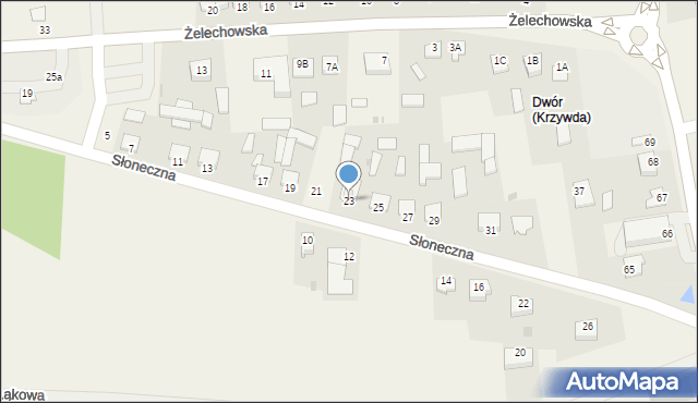 Krzywda, Słoneczna, 23, mapa Krzywda