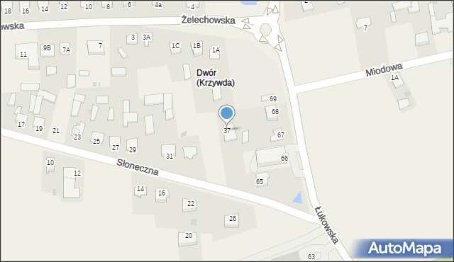 Krzywda, Słoneczna, 37, mapa Krzywda