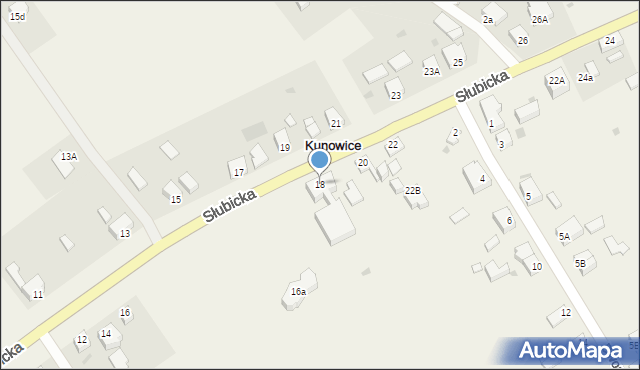 Kunowice, Słubicka, 18, mapa Kunowice