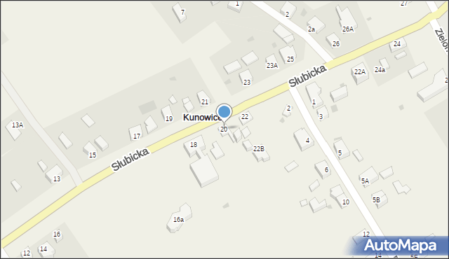 Kunowice, Słubicka, 20, mapa Kunowice