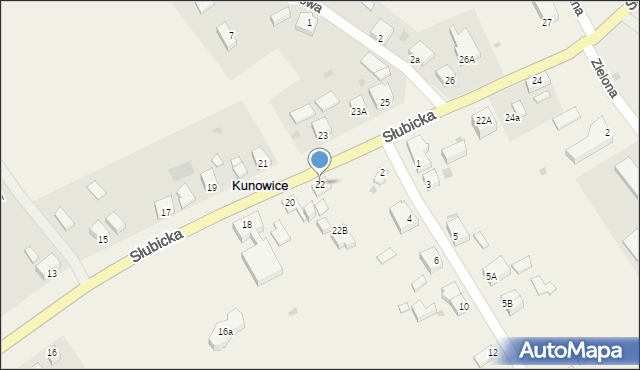 Kunowice, Słubicka, 22, mapa Kunowice