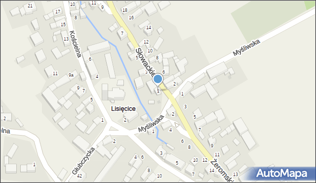 Lisięcice, Słowackiego Juliusza, 1, mapa Lisięcice