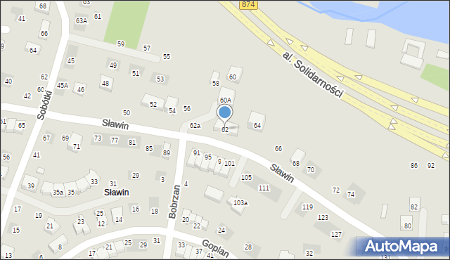 Lublin, Sławin, 62, mapa Lublina