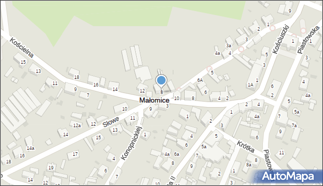 Małomice, Słowackiego Juliusza, 8, mapa Małomice