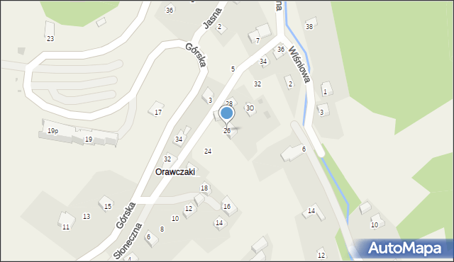 Międzybrodzie Żywieckie, Słoneczna, 26, mapa Międzybrodzie Żywieckie