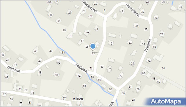 Milcza, Słoneczna, 13, mapa Milcza