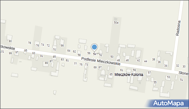 Mleczków, Słoneczna, 54, mapa Mleczków